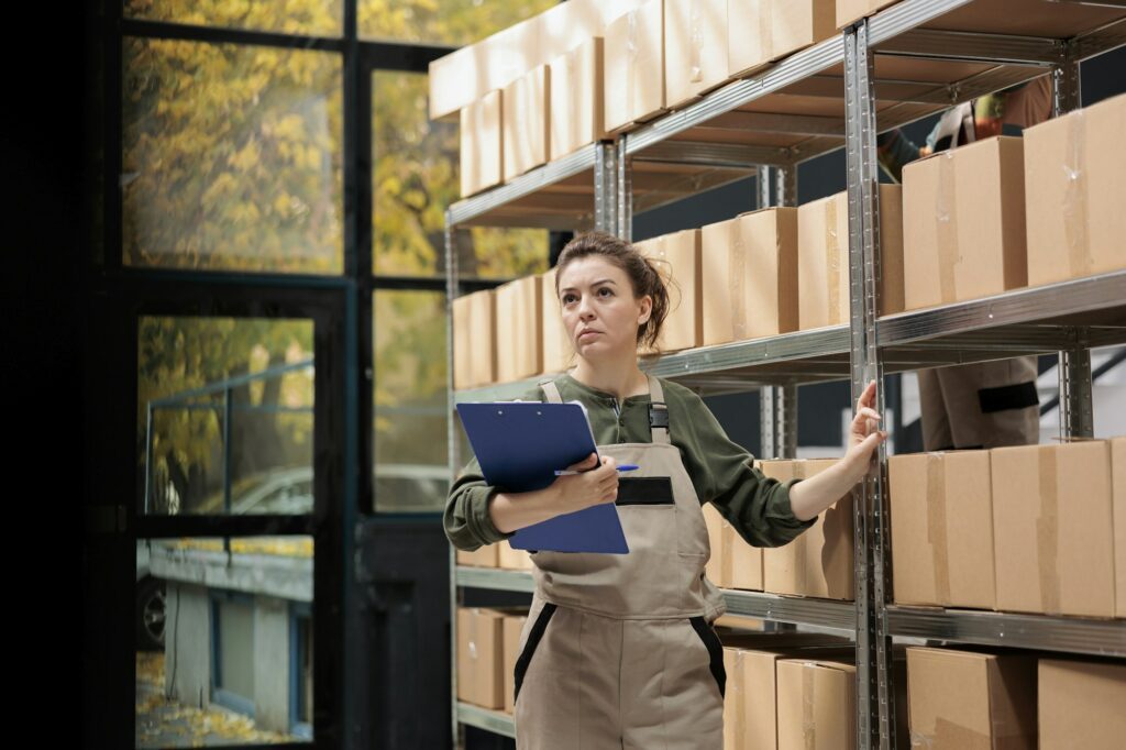 Worker managing merchandise supply